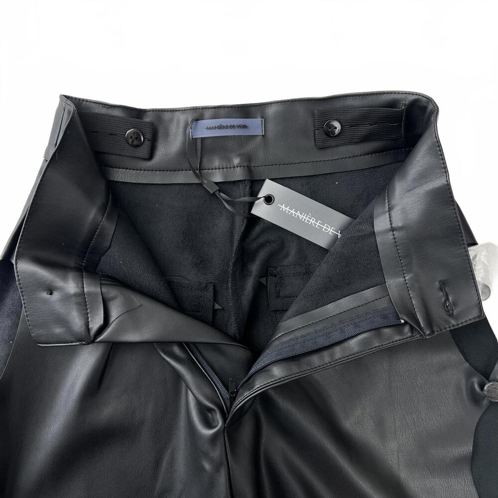 Maniere De Voir Vegan Leather Pants Womens 2 Black Cut Out High Waist NWT - Picture 8 of 9